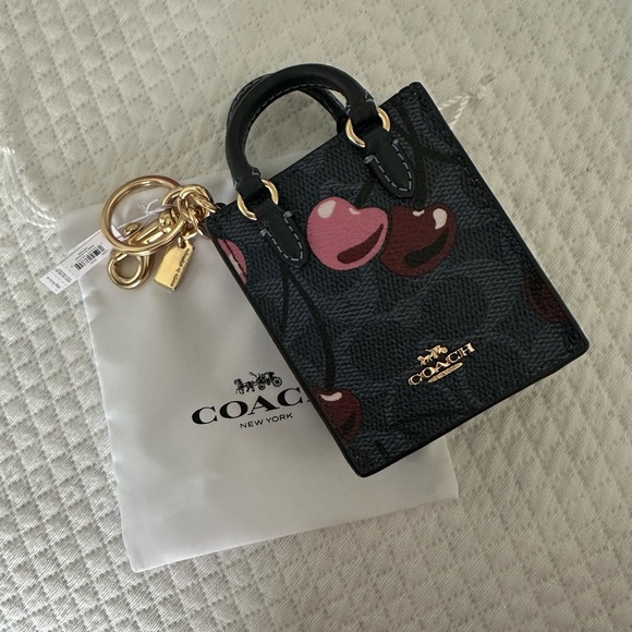 NWT | COACH North/South Mini Tote Bag Charm | Cherry Print - Picture 5 of 14